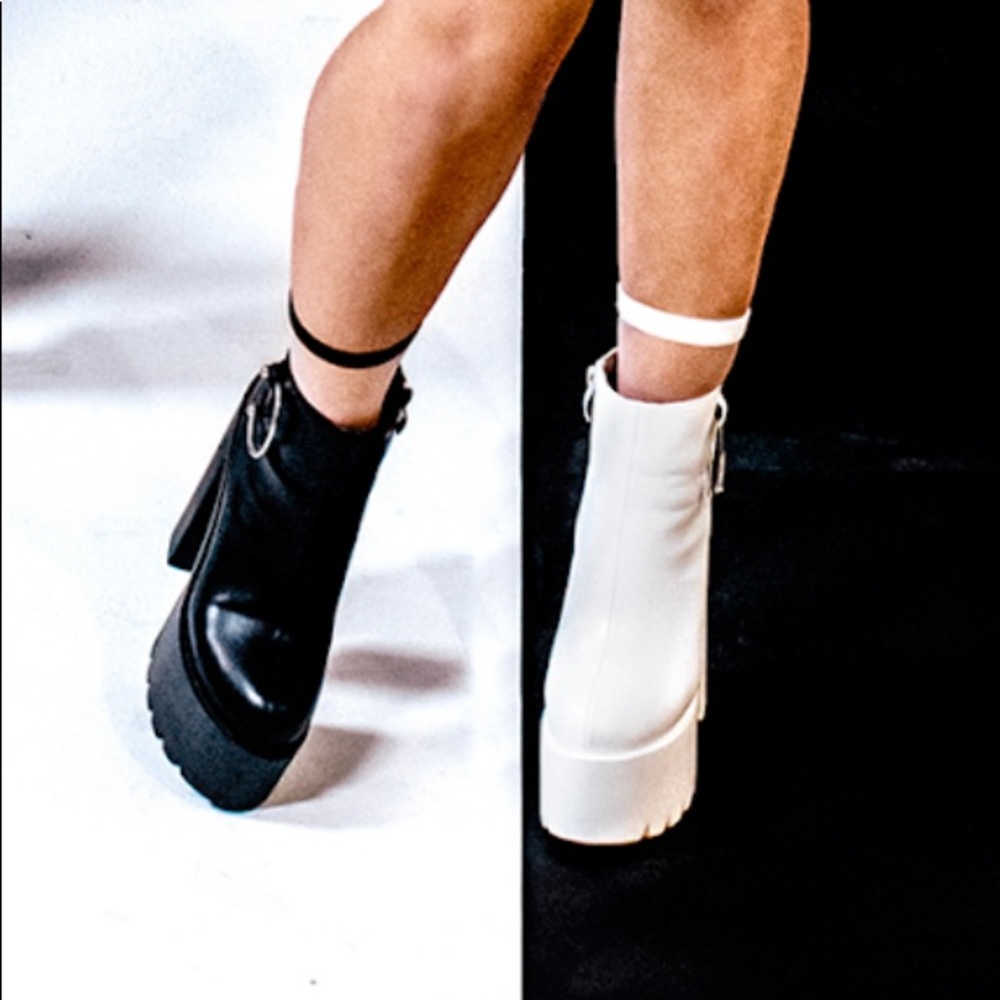Black + White Chunky Ankle Booties (with metal ring accents)